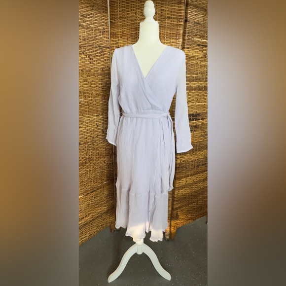 NWT J Crew Point Sur Crinkled‎ Faux Wrap Midi Dress  (8P) $198 - Picture 3 of 9